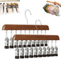 Closet Organizer with 10 Clips, Space Saving Hanging Closet Organizers Adjustable Wooden Legging Organizer for Closet, Stainless Steel Pants Hanger with Clips for Women Men (Brown, 2pcs)