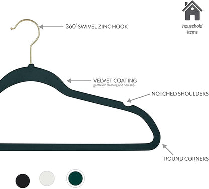 Simplify Slim Velvet Gold Hook Clothes Hangers | 100 Pack | Non-Slip| Closet Storage | Organization Durable | Emerald