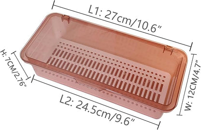 Flatware Tray with Lid and Drainer,Silverware Tray Kitchen Dinnerware Holder and Utensil Storage Container for Flatware and Silverware(Brown)