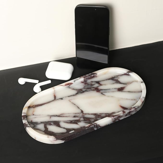 100% Natural Luxury Calaccata Viola Marble Small Hand Towel Tray Holder Organizer, Makeup Bathroom Holder