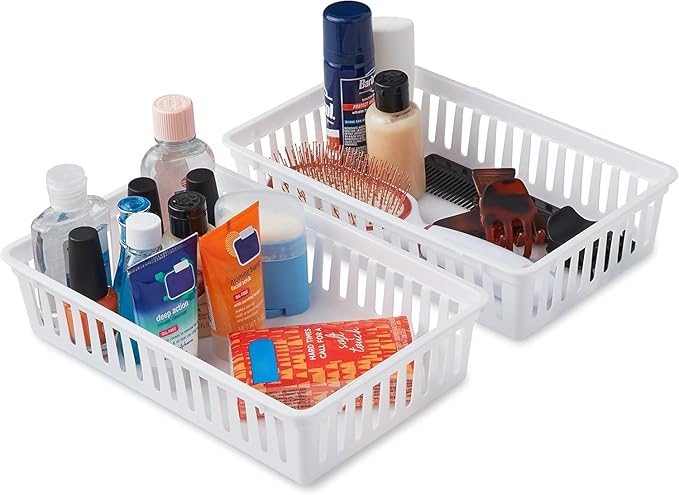 Tribello Plastic Bin Baskets for Organizing, White Storage Tray, Rectangle 9 x 6 x 2 - Pack of 24 - Made in USA (24 Pack)