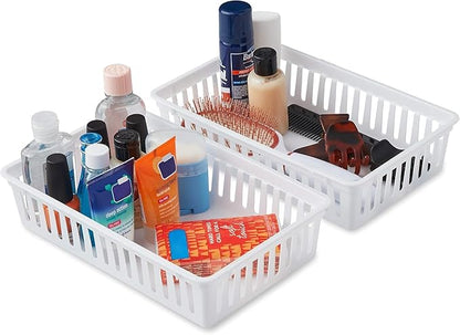 Tribello Plastic Bin Baskets for Organizing, White Storage Tray, Rectangle 9 x 6 x 2 - Pack of 24 - Made in USA (24 Pack)