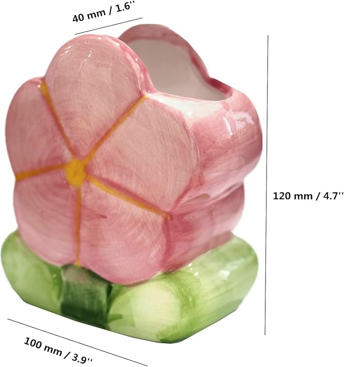 1 PC Flower Makeup Storage Box Ceramic Blossom Five Petals Pen Holder Pen Holder Desktop Storage Box (Pink)