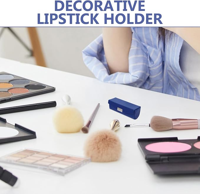 Beavorty Womens Wallet PU Leather Lipstick Case with Mirror Lipstick Holder Portable Organizer Travel Cosmetic Containers for Gloss Blue Womens Wallets