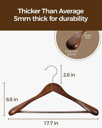 Premium Wooden Hangers 12-Pack – Wide Shoulder Non-Slip Design for Coats, Jackets & Suits | 360° Rotating Closet Organizers | Durable & Space-Saving (Vintage Wood)