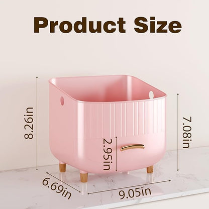 Makeup Organizer Countertop Vanity with Drawers Cosmetic Skincare Bathroom Storage Gift for Women Teens Girls (Pink)