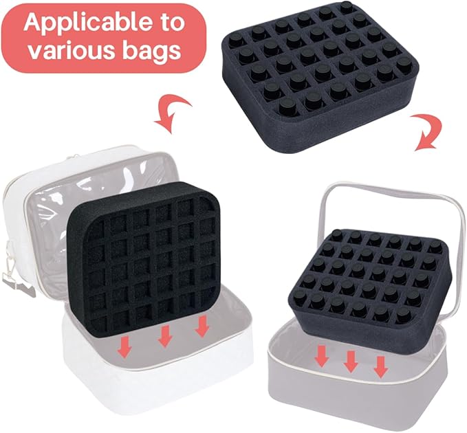 Essential oils Organizer Holder Foam Pad with Slots, Holds 30 bottles of 10ml、15ml Bottles, Removable Dividers，Black