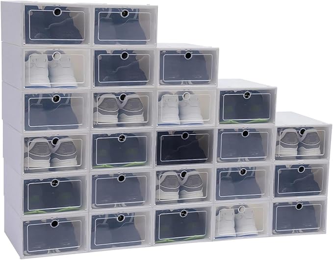 for 24pcs Clear Shoe Box Stackable Plastic Shoe Storage Organizer Sneaker Container
