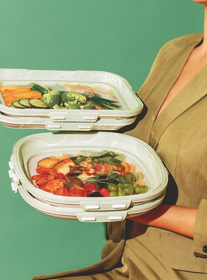 Crudités | Portable Snack Tray | Square 2-Pack | Sage Green | Reversible Stretch Lid Food Containers | BPA-Free, Freezer & Dishwasher Safe | Meal-Prep, Charcuterie, Salads, Picnic, Travel