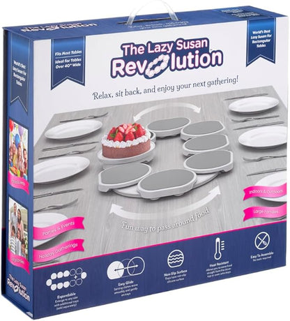 Light Gray- The Lazy Susan Revolution - The First Patented Lazy Susan Turntable Expandable for Rectangular & Oblong Tables - Kitchen & Dining Tables - Great Gift! Parties & Gatherings