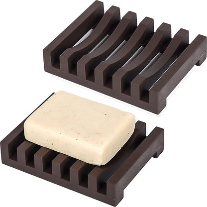 Topsky 2Pcs Soap Dish Holder, Non-Slip Bathroom Accessories Silicone Soap Case Saver, Sink Deck Bathtub Shower Dish Soap Drainer, Silicone Holder for Soap, Sponges, Scrubber (Brown)