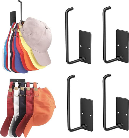 Hat Racks for Baseball Caps 4 Pack, Stainless Steel Adhesive Hat Hanger Hooks Holder for Wall, Multi-Purpose Strong Hook Organizer Can Hold More Than 40 Hats for Door/Closet