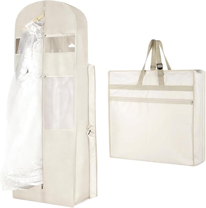 Foldable Wedding Dress Garment Bag for Travel, Hanging Garment Bag for Travel for Gowns and Long Dresses (White, 1PCS-72‘’)
