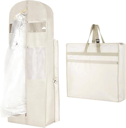 Foldable Wedding Dress Garment Bag for Travel, Hanging Garment Bag for Travel for Gowns and Long Dresses (White, 1PCS-72‘’)