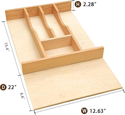 Silverware Drawer Organizer - Trim-to-Fit with Adjustable Dividers for Kitchen Utensil Storage, Beech Wood Frame with 11 Sizes (12.63" W x 22" D)