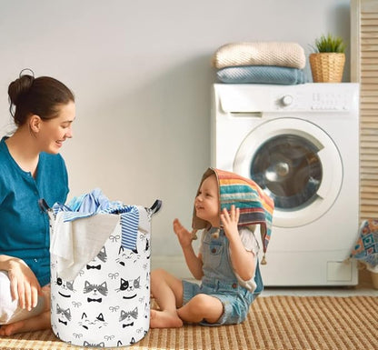 Large Storage Baskets,Waterproof Laundry Baskets,Collapsible Canvas Basket for Storage Bin for Kids Room,Toy Organizer,Home Decor,Baby Hamper(Bowknot Cat)