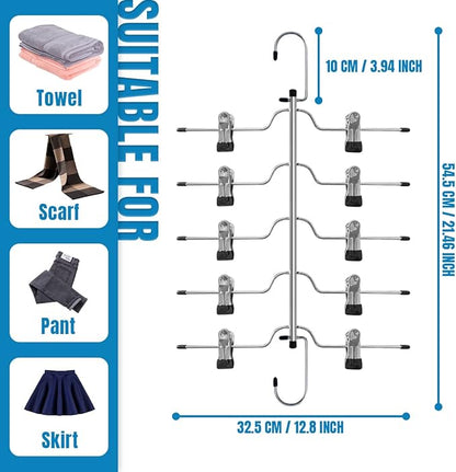 3 Pack Skirt Hangers Space Saving 5 Tier Metal Skirt Hanger with Clips, Durable Heavy Duty Trouser Pants Hangers Closet Organizer for Jeans, Slacks, Shorts