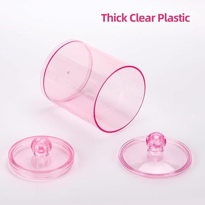 Tbestmax 12 oz & 10 oz Qtip Holder - 4 Pack Restroom Bathroom Organizers and Storage Containers, Pink Plastic Apothecary Jars with Lids for Cotton Swab, Cotton Round Pads, Floss