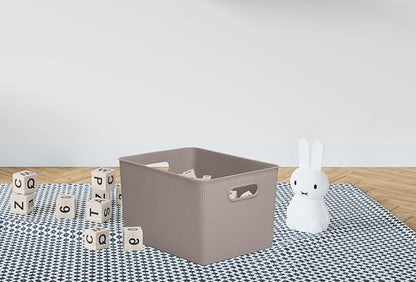 Decorative Plastic Basket Open Home Storage Bins Organizer, X-Large Taupe (2 Pack) Container Boxes for Organizing Closet Storage Bins for Shelves Drawer Shelf - Ribbed Collection 22 Liter/23 Quart