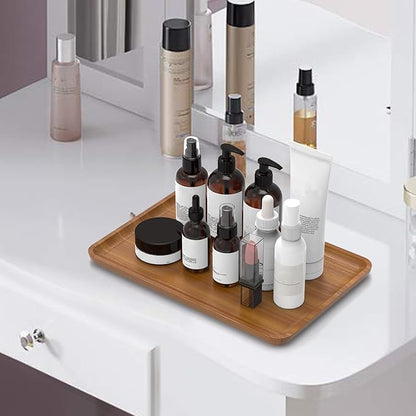 XZHXFX Bamboo Vanity Tray, Decorative Tray for Counter, Coffee Table, Kitchen, Bedroom (Small)