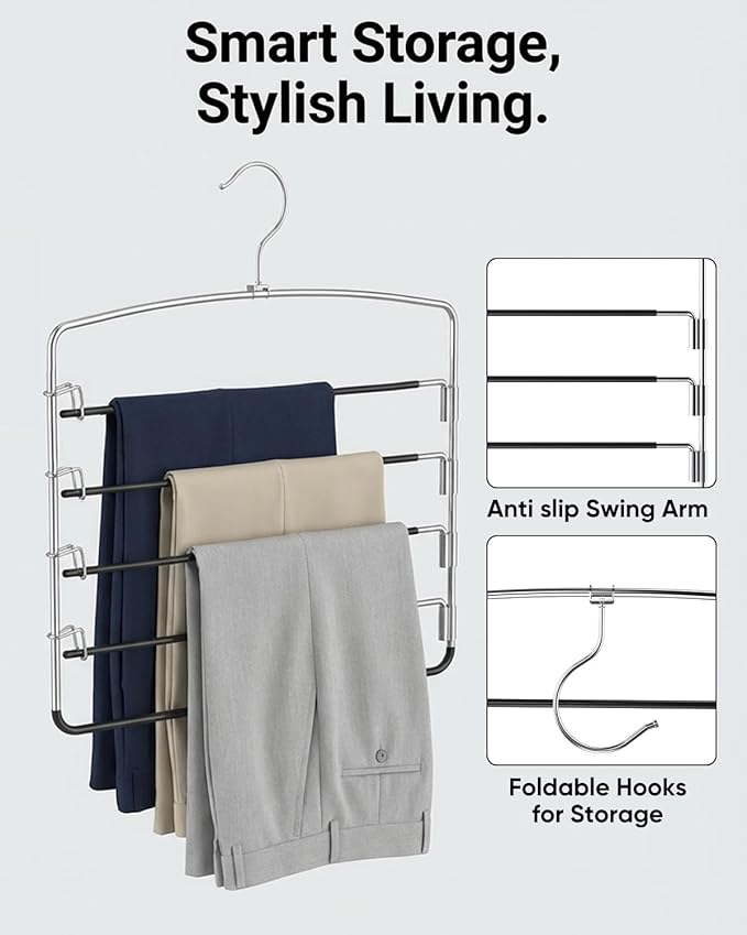 Supforce 3 Pack Pants Hangers, Space-Saving Hangers for Pants with Multi-Tier Design, Trouser Hangers for Jeans and Slacks, Closet Pants Organizer for Neat Storage