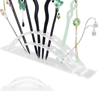 WAYUTO Hair Chopsticks Organizer Hairpin Stick Display Stand Arched Acrylic Display Stand Clear 12 Slot Display Stand Acrylic Stand for Display Hair Stick Storage Organizer for Pens Makeup Brush