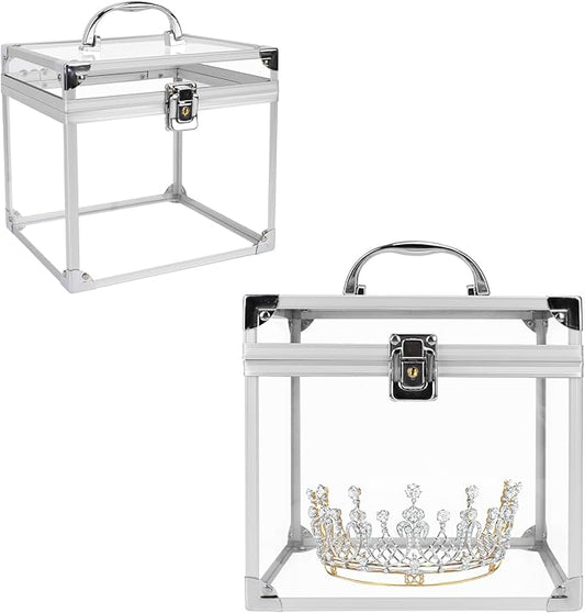 Crown Box 7.9 x 6.7 x 7.5inch, Clear Makeup Case,Cosmetic Organizer, Large Capacity Transparent Acrylic Artists Display Case for Vanity,Bathroom Counter or Dresser