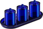 Qtip Holder Bathroom Set with Tray(4PCS) - 3 Pack Acrylic Plastic Apothecary Jars Qtip Dispenser Canister with Lid and Labels, 1 Pack Bathroom Vanity Tray, for Cotton Ball, Cotton Swab (Blue)