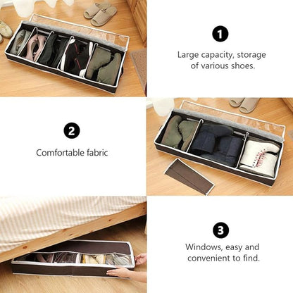 Foldable Small Shoe Storage Box with Grid Compartments, Non-woven Portable Shoe Organizer with Window for Home and Dormitory Use