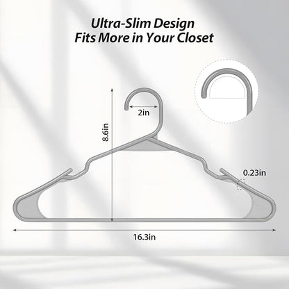 Plastic Hangers for Clothes - Durable & Versatile Color, Coat, Shirt & Pants Hangers - Space Saving Closet Storage Organizer Essentials with Non-Slip for Home, Dorm, Apartment (Gray, 50 Pack)