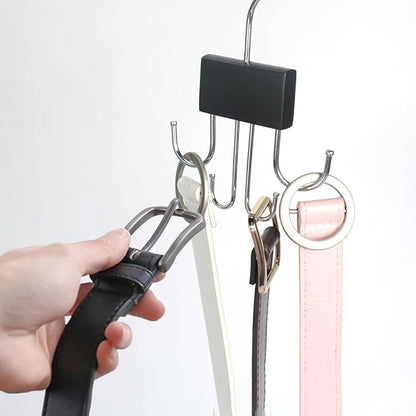 Belt Hanger for Closet Rotatable Belt Rack Closet Accessories Organizer Four Hooks for Belt Bra Tank Top Tie Black