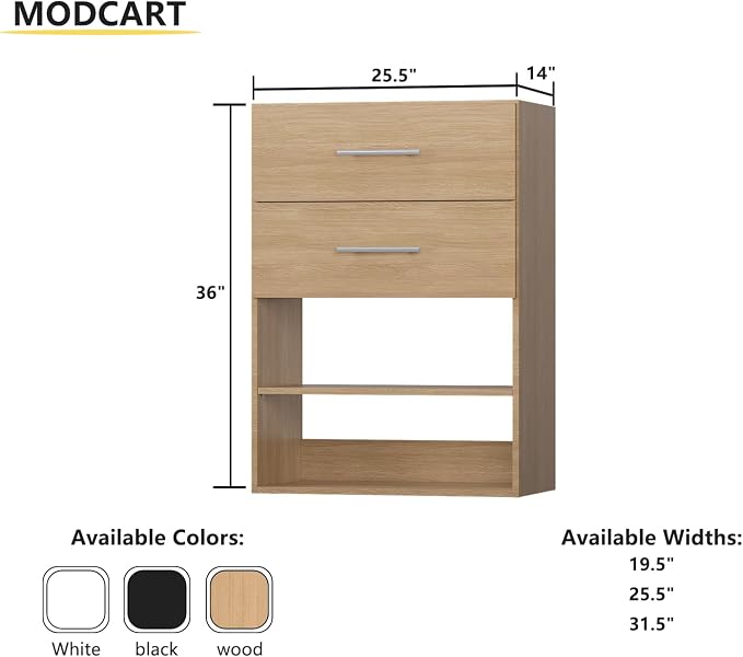 2 Drawer Short Tower Closet Unit, Modular Closet System, Wood Closet System Organizer with Storage for Walk In Closets, Clothing Rack Closet for Hanging Clothes, Bedroom, Wood, 25.5"W
