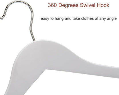White Wood Bridal Dress Hangers Wooden Coat Hanger, Heavy Duty Clothes Hangers for Shirts, Jackets, Pants, Wedding Dress, Bridesmaid Suits 10 Pack-HL01W