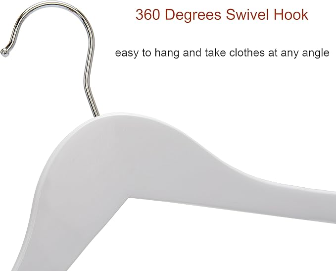 White Wood Bridal Dress Hangers 20 Pack, Heavy Duty Solid Wooden Hanger for Coat, Shirts, Jackets, Pants, Wedding Dress, Bridesmaid Suits-HL01W2