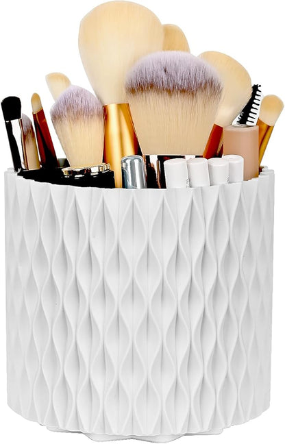 WAFJAMF Makeup Brush Holder 360 Rotating Cosmetics Holders Storage Cup for Vanity Desktop Bathroom Countertop 5 Slot Makeup Brushes Container - Classic Style - Pearl White