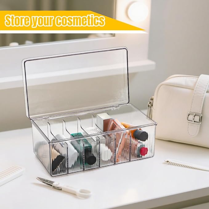 2 Pack Lash Extension Organizer, Clear Small Eyelash Cart Storage Boxes with 6 Compartments, Separated Large Capacity Eyelash Extension Supplies Storage Container for Lash Techs