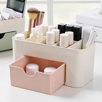 Tabletop Cosmetic Organizer, Spacious Plastic Jewelry Storage Box with Drawer Multicompartment Makeup Display Case for Dressing Table Bathroom