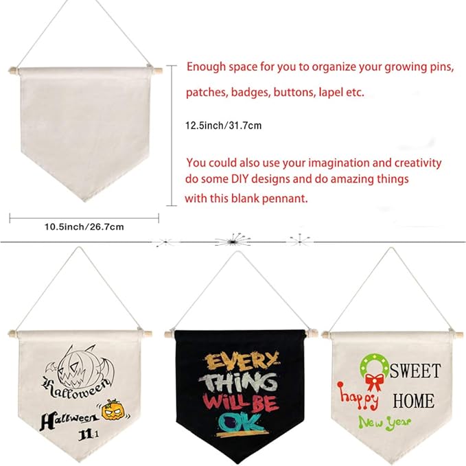 Enamel Pin Wall Display Banner Holder, Blank Canvas Banner Wall Hanging Brooch Jewelry Storage Case Display Storage Set for Pin and Brooch Collections (Beige A+Black A)