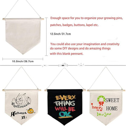 Enamel Pin Wall Display Banner Holder, Blank Canvas Banner Wall Hanging Brooch Jewelry Storage Case Display Storage Set for Pin and Brooch Collections (Beige A+Black A)