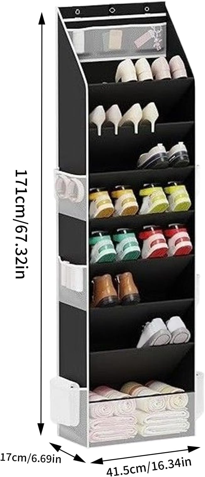 Hanging Storage Bag – Over The Door Shoe Organizer, Large Pocket | Foldable Multi Compartment Closet Holder, Space Saving Container for 16 24 Pairs Shoes Bags Accessories Entryway