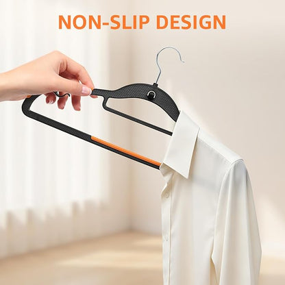 Yolife Cascading Plastic Clothes Hangers 10 Pack with Inner Hook for Vertical Storage, Slim Space Saving Hangers with Non-Slip Pads, 360° Swivel Metal Hook, Versatile, Black & Orange