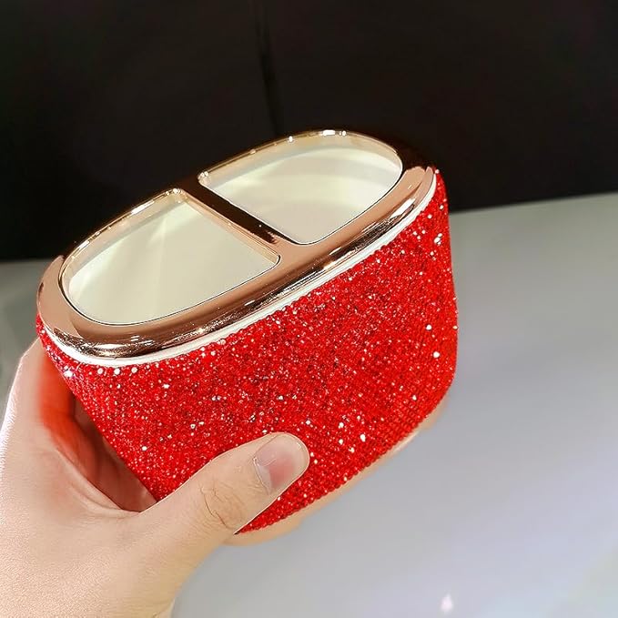 Luxury Bling Rhinestone-Embellished Makeup Organizer Box Storage – Large Capacity Cosmetic Brush Lipstick Eyebrow Pencil Storage Box and Desktop Organizer Rack (Red)