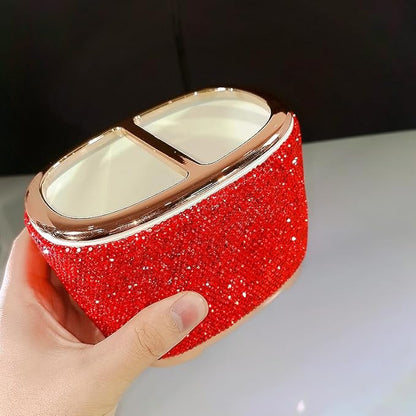 Luxury Bling Rhinestone-Embellished Makeup Organizer Box Storage – Large Capacity Cosmetic Brush Lipstick Eyebrow Pencil Storage Box and Desktop Organizer Rack (Red)