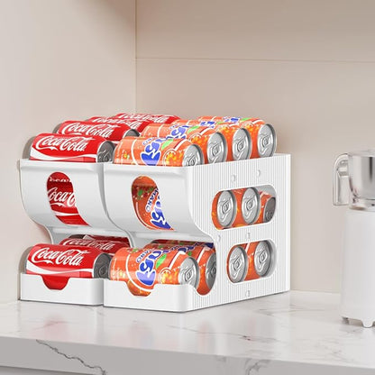 Sotfamily FIFO Soda Can Organizer for Pantry/Fridge, Automatic Rolling Pop Can Dispenser/Storage/Holder/Container for Refrigerator or 12" Deep Shelf, Space-Saving Drink Organizer for 24 Standard Cans