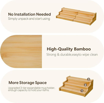 Simple Trending Expandable Bamboo Can Rack Organizer for Pantry, 3-Tier Adjustable Can Storage Holder Holds Up to 24 Cans, Canned Goods Storage Display for Cabinet, Countertop