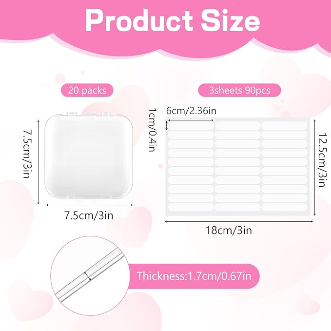 20pcs Press on Nail Storage Box Press on Nails Packaging Fake Nail Storages Case with 90 Pcs Adhesive Double Sided Tape for Fake Nail Storage Nail Display Nail Salon