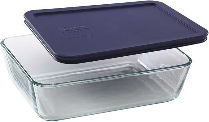 Pyrex 7211 6-Cup Glass Dish & 7211-PC Dark Blue Lid (4-Pack) - Made in USA