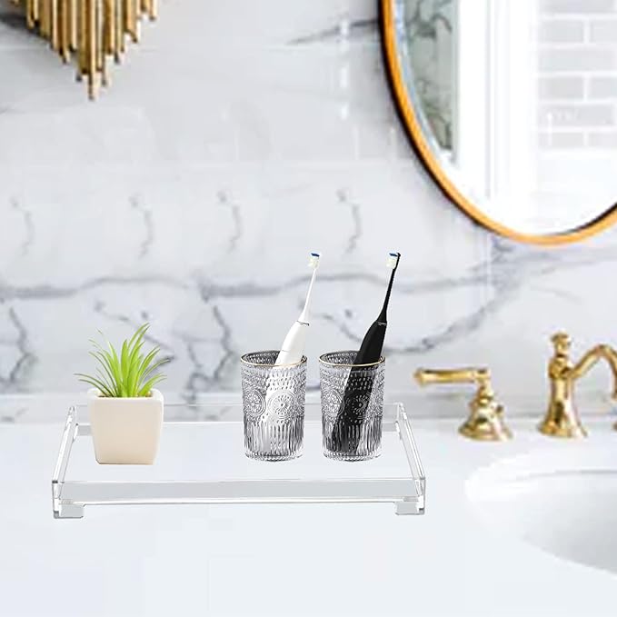 Vanity Bathroom Tray, Acrylic Rectangle Decorative Catchall Organizer Storage Tray (Large-Clear)