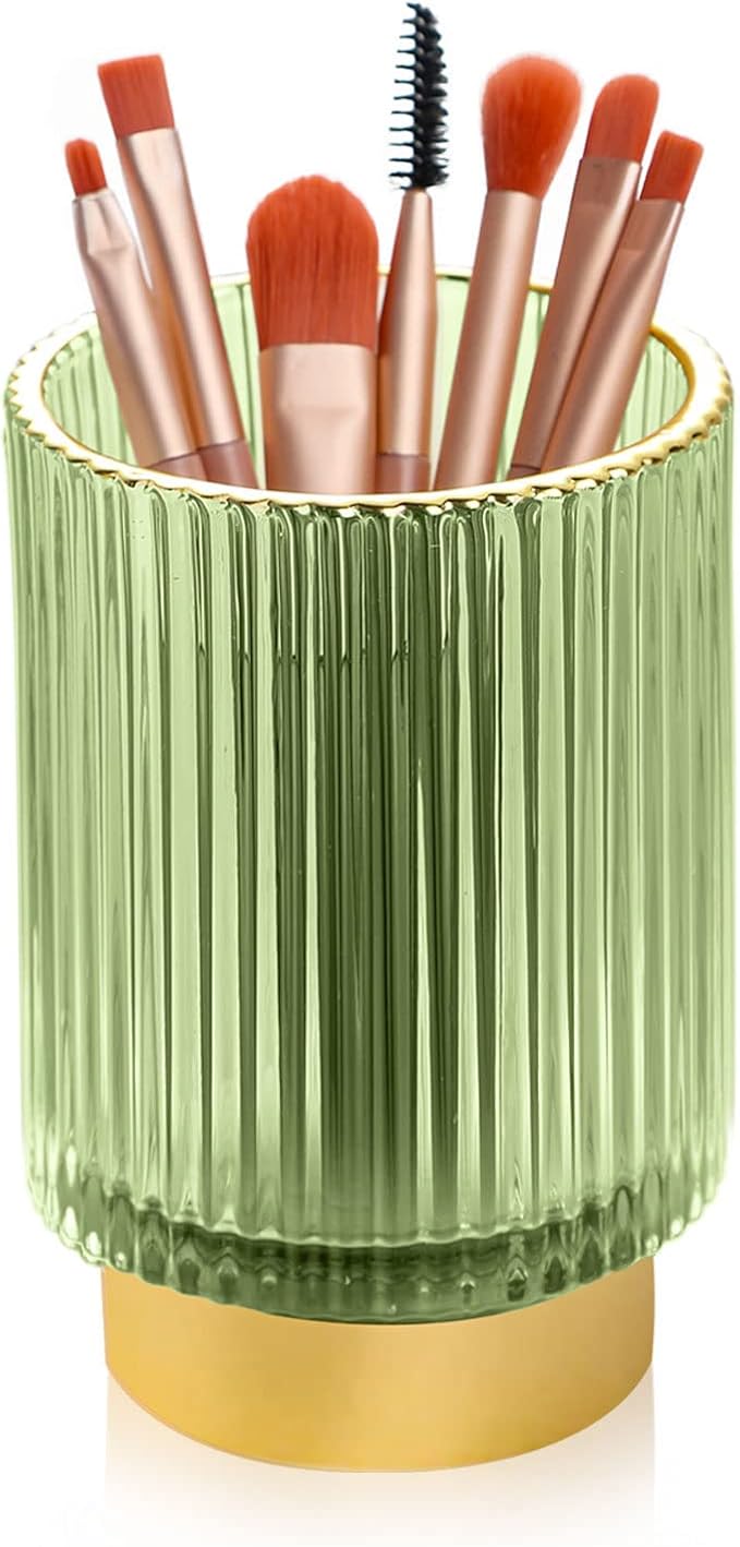 WHJY Makeup Brush Holder Lipstick Organizer Cosmetic Organizer, 5 inch Clear Green Crystal Lipgloss Organizers for Vanity