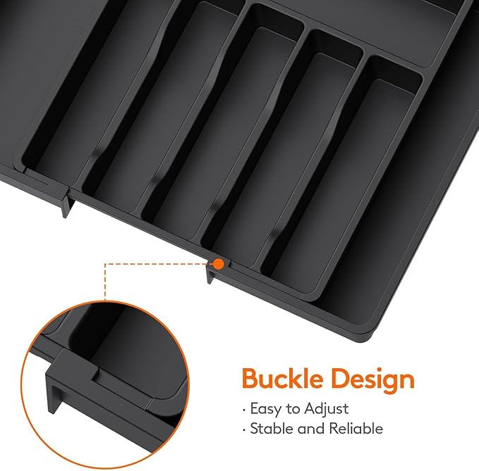 SmartSlide Silverware Drawer Organizer, Expandable Cutlery Tray for Kitchen Drawers, Adjustable Cutlery and Flatware Organizer, Spoons Forks Knives Holder Storage Dividers (57 CM x 38 CM)